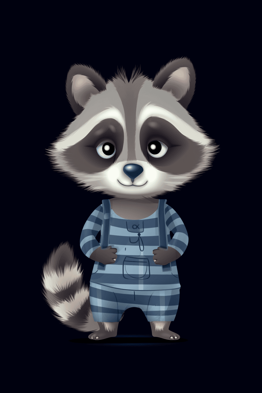 AI generated: a mischievous brown raccoon dressed in striped pajamas, cute sticker, animated style, adobe illustra...