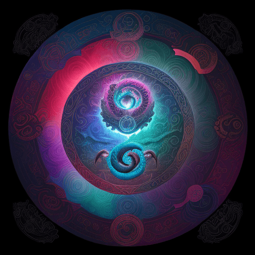 AI generated: "A mystical scene unfolds: a vivid, circular symbol featuring a dragon devouring its own tail, known...
