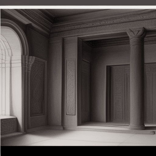 AI generated: Ancient palace, dark colors, pencil drawing