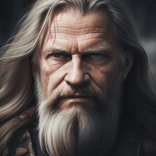 AI generated: A close up picture of a very old man with long hair and a beard, by Johannes Sveinsson Larval, dynam...