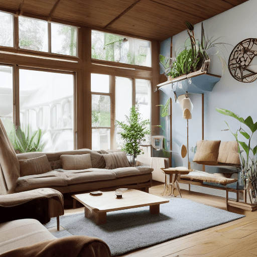 AI generated: High resolution photography interior design, dreamy sunken living room conversation pit, wooden floo...