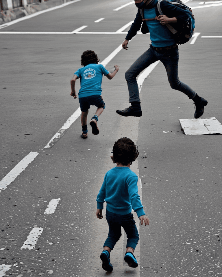 AI generated: niño pensativo , andando con las manos en los bolsillos, andando rapido mirando al suelo , resignaci...