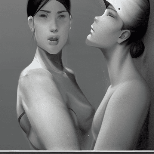 AI generated:  Art by WLOP and Artgerm , 2 anime women  looking back ,25 yrs old perfect lighting, detailed facial...