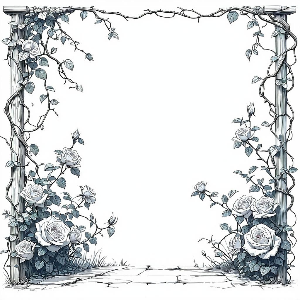AI generated: Blank, simple illustration "Detailed illustration of a blooming rose garden with vines and intricate...