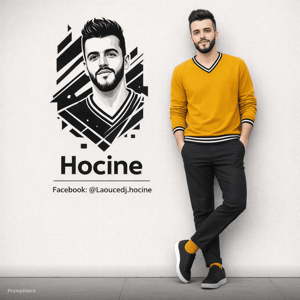 AI generated: "Ultra-realistic 8K full-body portrait of a stylish young man leaning casually against a clean light...