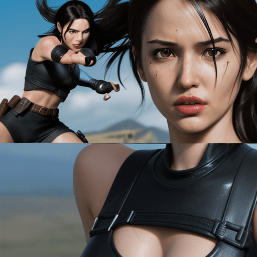 AI generated: lara croft, in the style of comic book-style art, bold, manga-inspired characters, close up, cartoon...