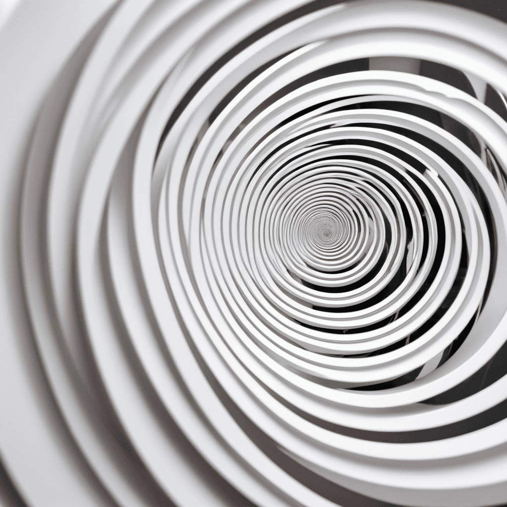 AI generated: White background lines infinite spiral in front of a mirror, close-up, intricate, shallow depth of f...