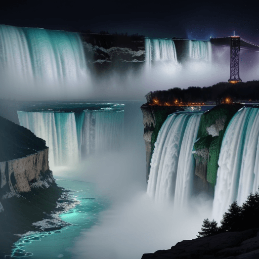 AI generated: "Bask in the awe-inspiring majesty of Niagara Falls as night descends, transforming this natural won...