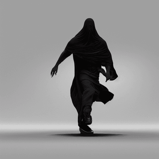 AI generated: levitating dark cloaked figure with Nike swoosh on cloak opening the void to infinity by Craig Mulli...