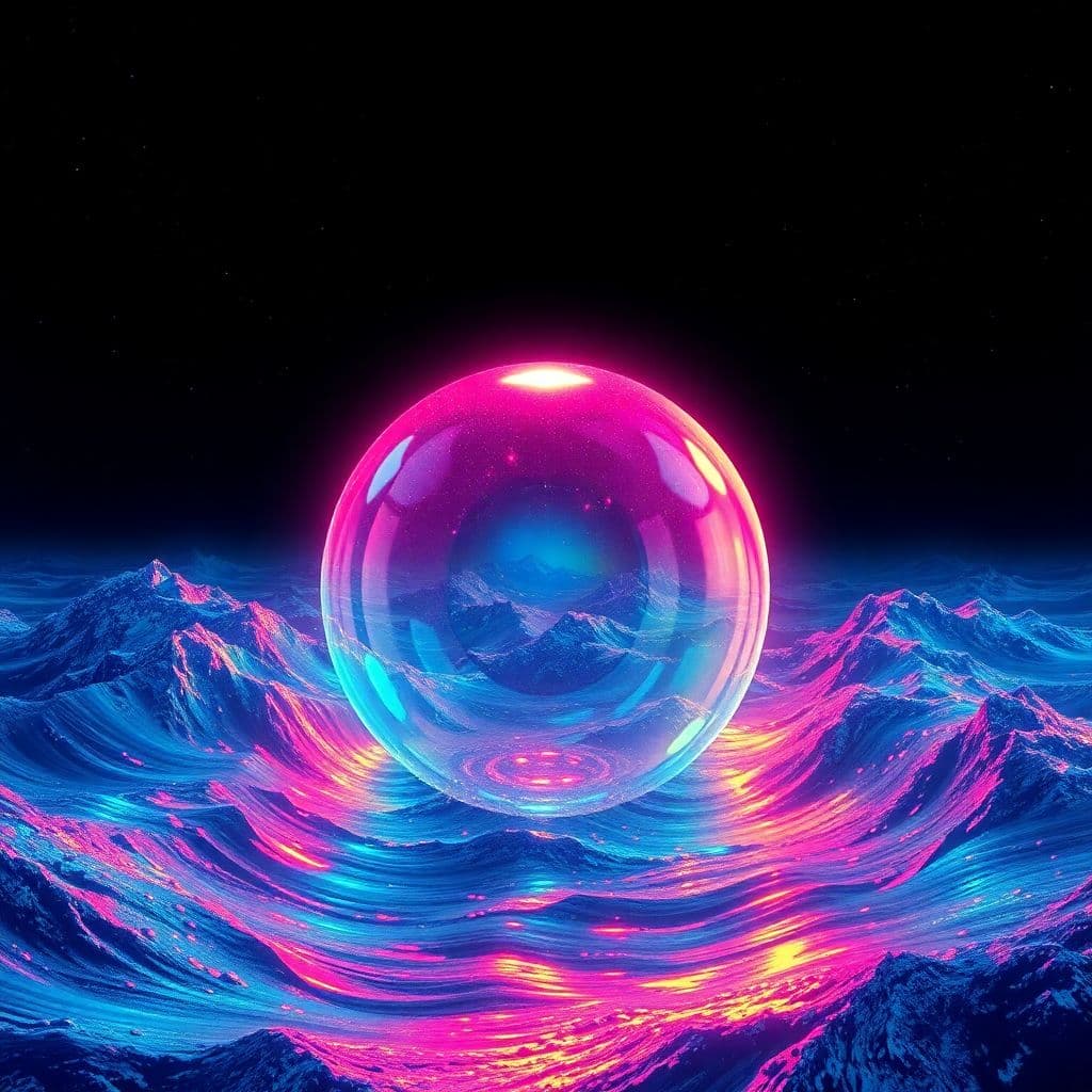 AI generated: abyssopelagic heretic, sinister sly smile bubble escapade, doomed user, glitch art in oceanic 3d tec...