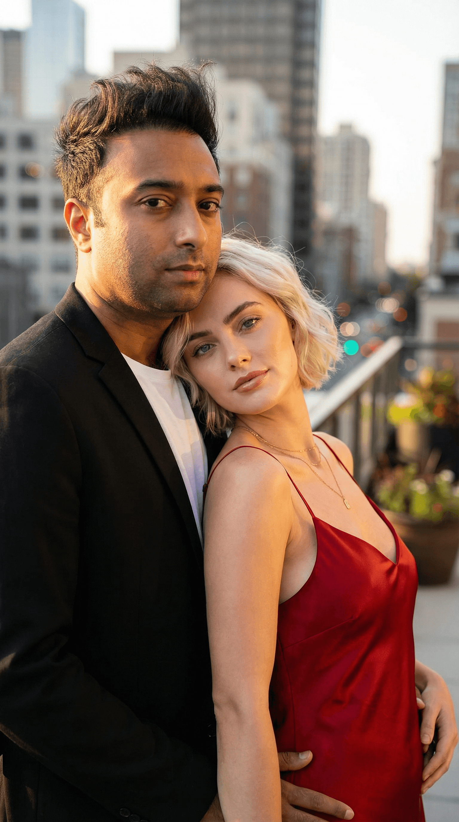 AI generated: Create a romantic Valentine’s Day couple photo of a young adult man and young adult woman standing c...