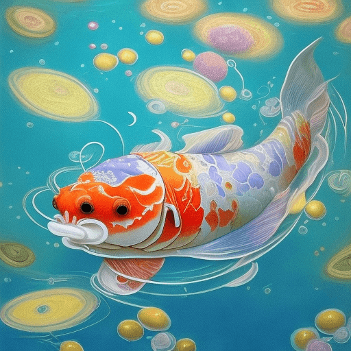 AI generated: ((Floating thru portals)) in the ((serene)) sky, a mesmerizing ((Koi fish)) takes shape as a majesti...