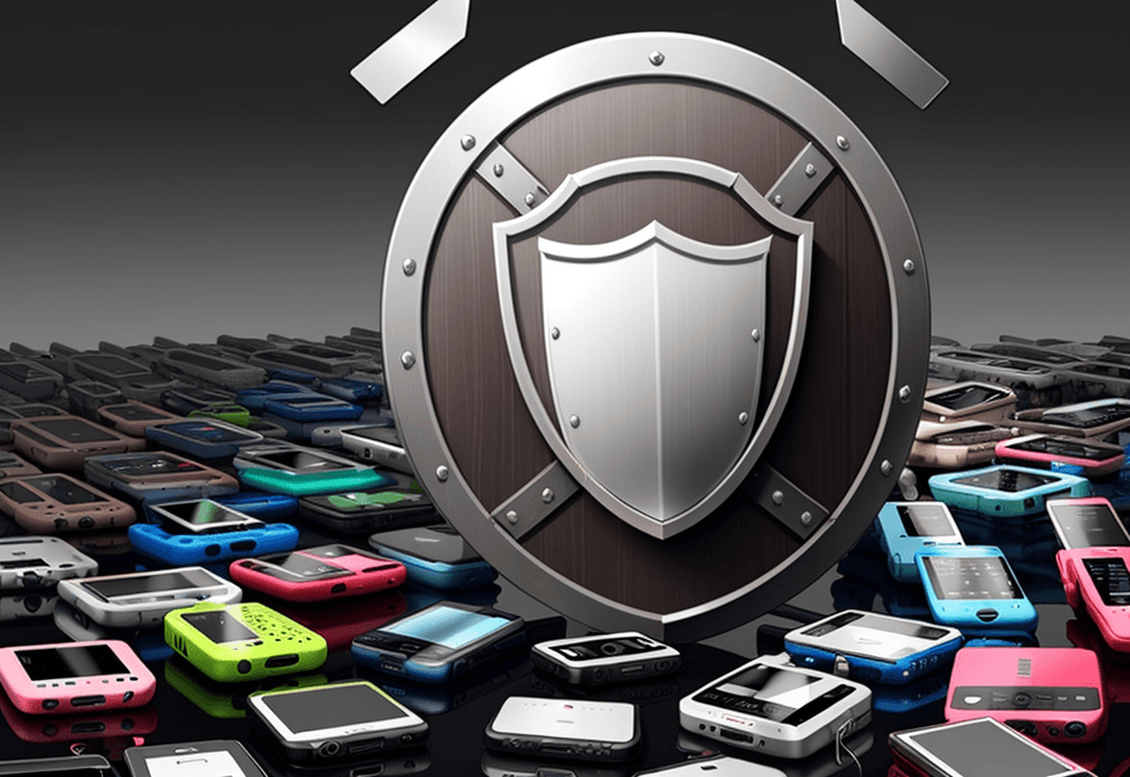 AI generated: 100 mobile phones form a shield 
