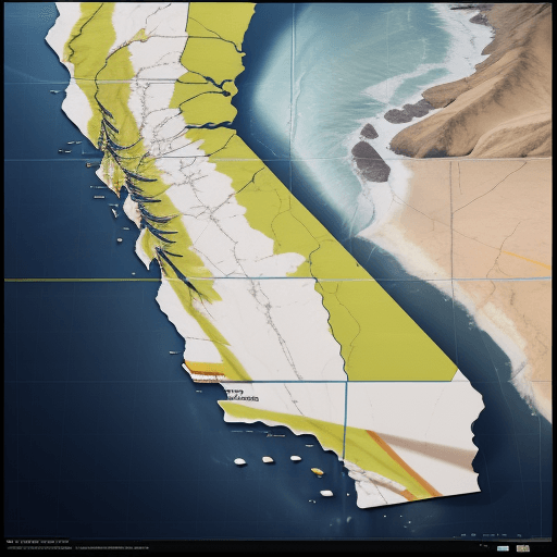 AI generated: California State outline map cinematic, hyper realism, high detail, octane render, 8k