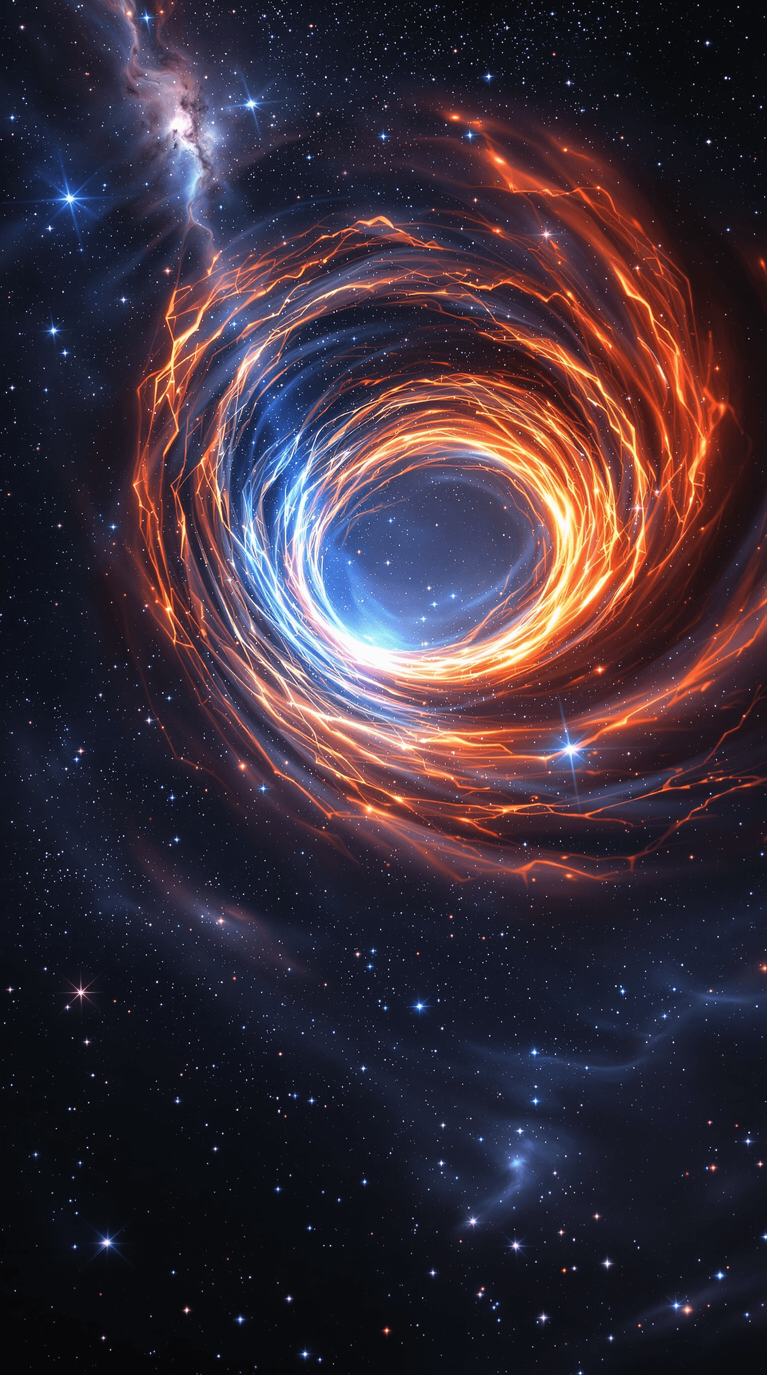 AI generated: A **breathtaking, photorealistic visualization** of an **Einstein-Rosen Bridge (wormhole)** suspende...