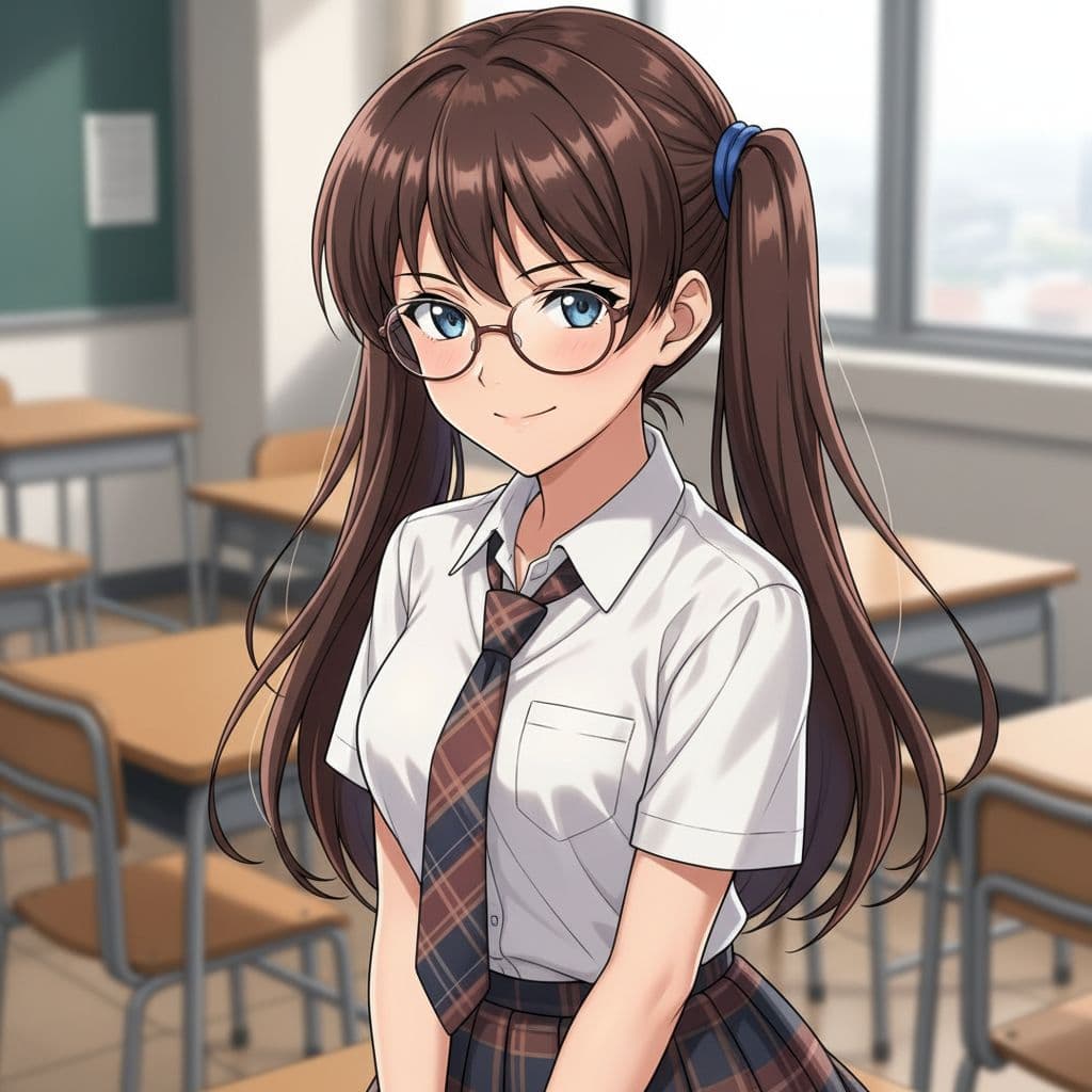 AI generated: marimakinami, mari makinami, long hair, brown hair, twintails, (low twintails:1.1) , hairband, blue ...