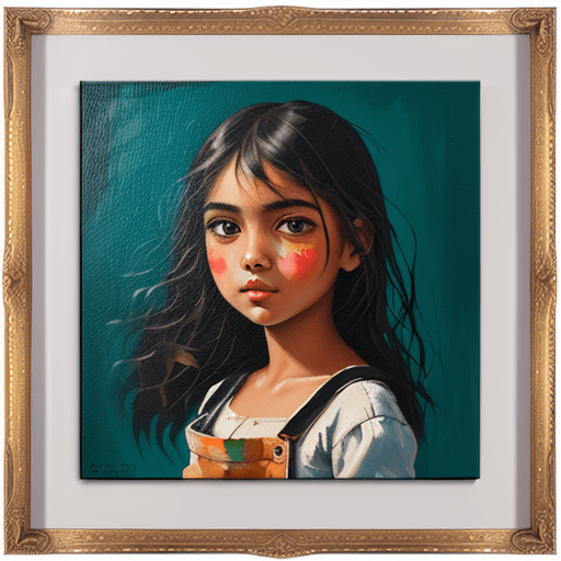 AI generated: girl painted on canvas with oil paints, square canvas, brush drawing, paints on canvas, clear detail...