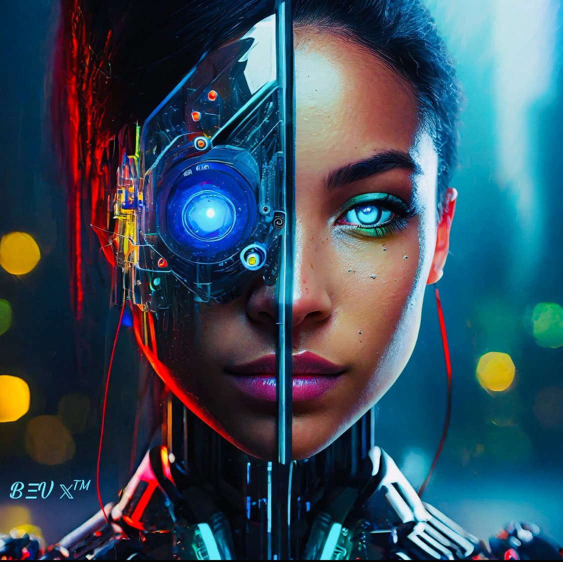 AI generated: Transparent Elegant Anime Futuristic Android Humanoid Robot, Cyberpunk Artificial Intelligence Movie...