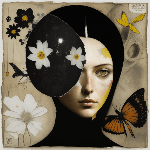 AI generated: Collage de técnica mixta, arte en papel, luna creciente con flores, collage estilo neoyorquino, coll...