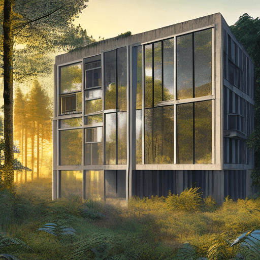 AI generated: a hyper realistic photo of a beautiful house where walls are made of windows in mid-century modern s...