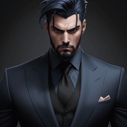 AI generated: man with an imposing presence with a tall stature and an athletic build, his dark blue hair stands o...