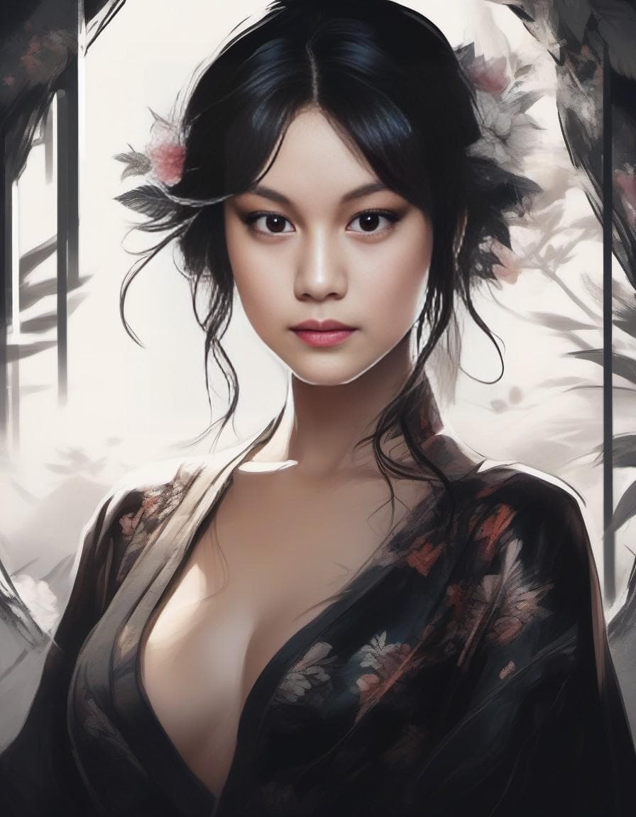 AI generated: a portrait of a narcissistic girl in a paradise, emotive face, sultry, anime, in the style of comics...