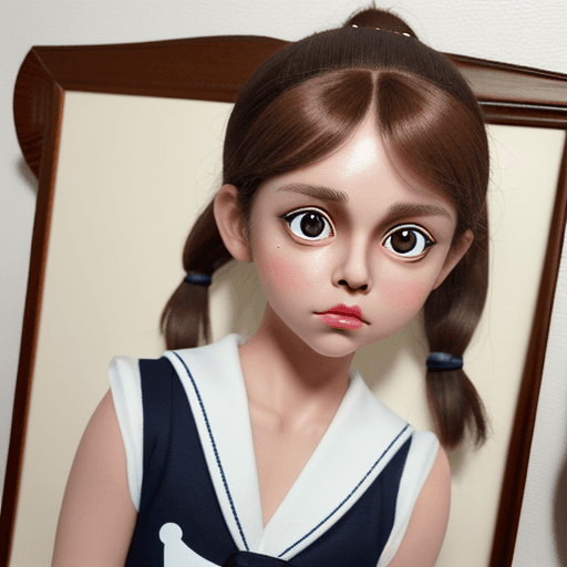 AI generated: Cute, brown hair, ponytail, wearing a sailor suit, brown eyes, big eyes, thin, elementary school stu...