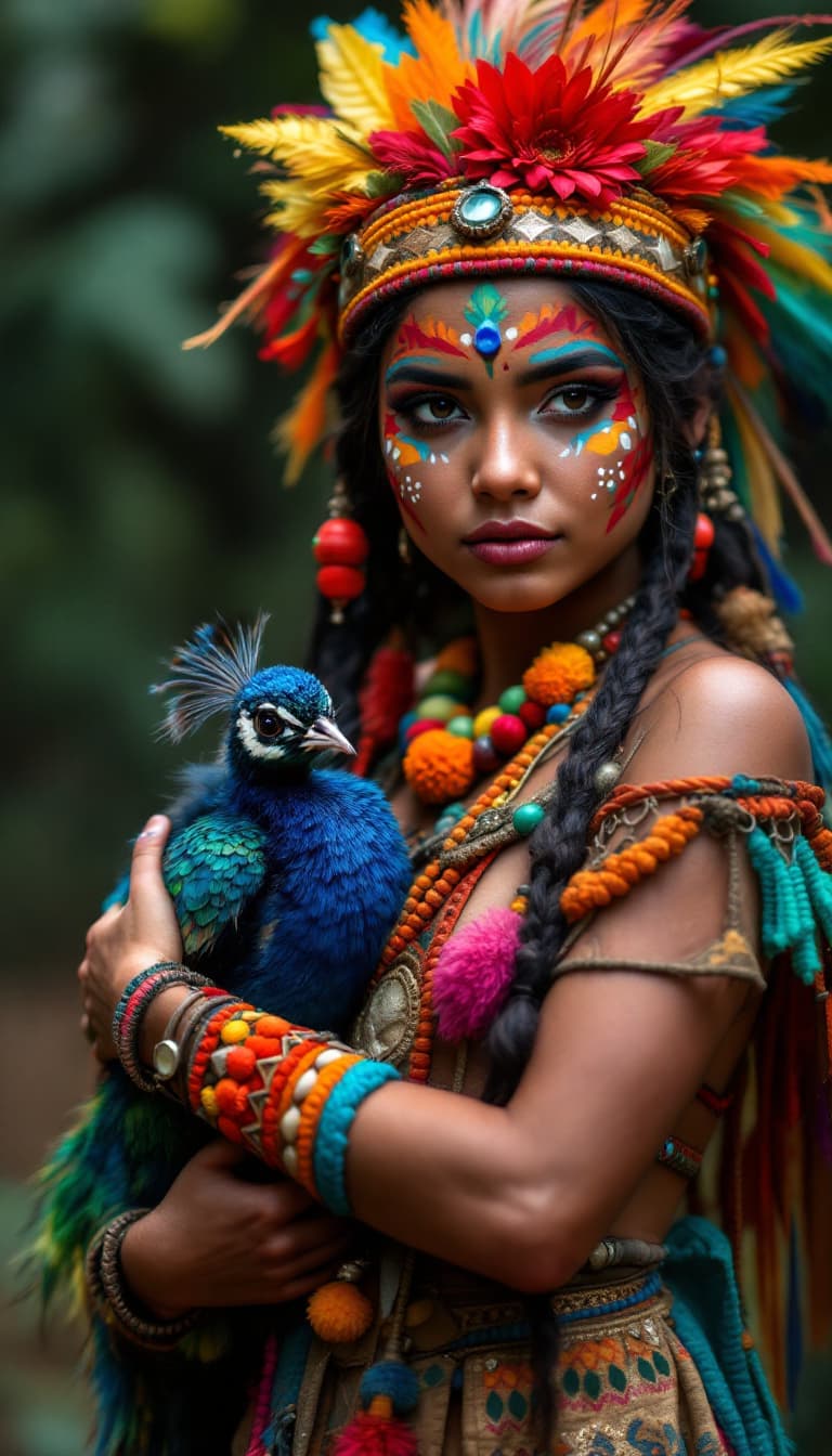AI generated: a native american indian, with very
colorful clothes, wild style girl 4k.
holding in her arms a baby...