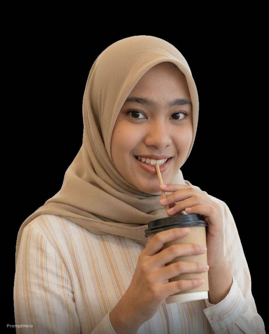 AI generated: create peopler from attached picture drink coffe cup with a straw