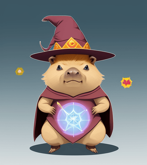 AI generated: "Create a sticker of a capybara wearing a wizard costume in a cartoon style. Ensure that the capybar...