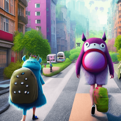 AI generated: Hyper realistic, photo of back of Commute to work monsters, realistic, (((mystery))), 
 fabulous, ba...