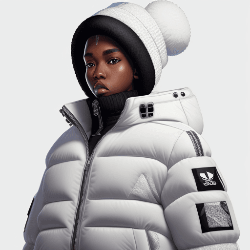 AI generated: milky adidas winter puffer jacket, design trend, design by kanye west, on a white background, octane...