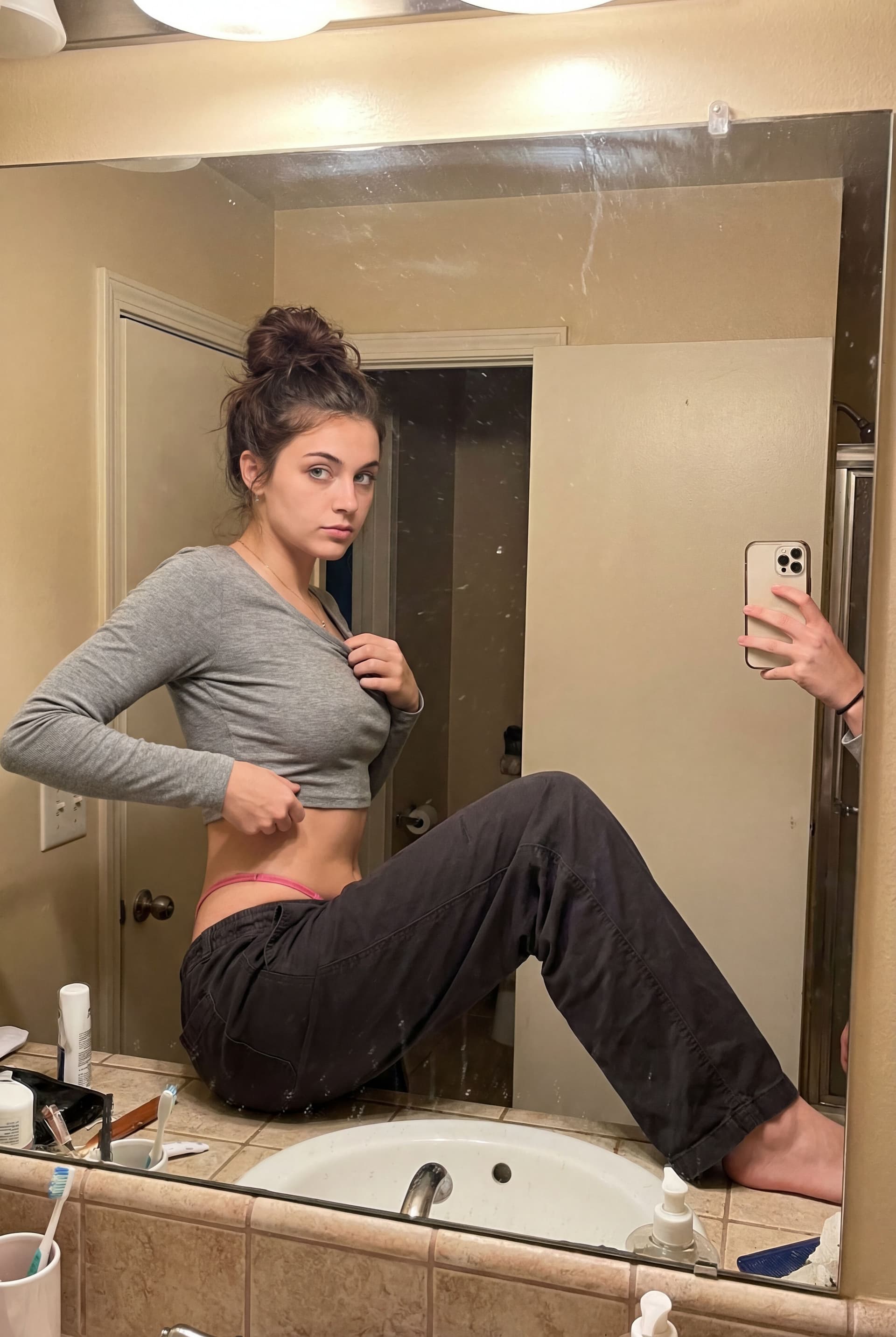 AI generated: (SORA)
A realistic iPhone mirror picture of a young adult woman (early twenties) of European or slav...