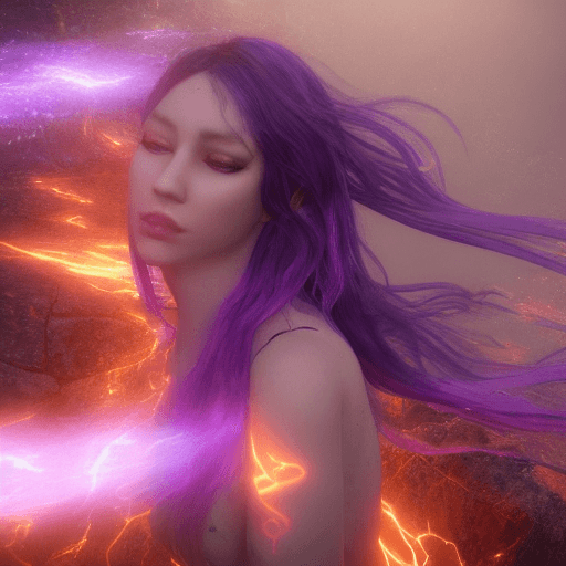 AI generated: a Cecaelia with a lot of light falling to her, in the style of dark purple and orange, demon stripco...