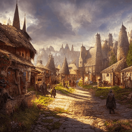AI generated: a beautiful large fantasy medieval village in a plain near the sea by Darek Zabrocki, Jaime Jasso, P...