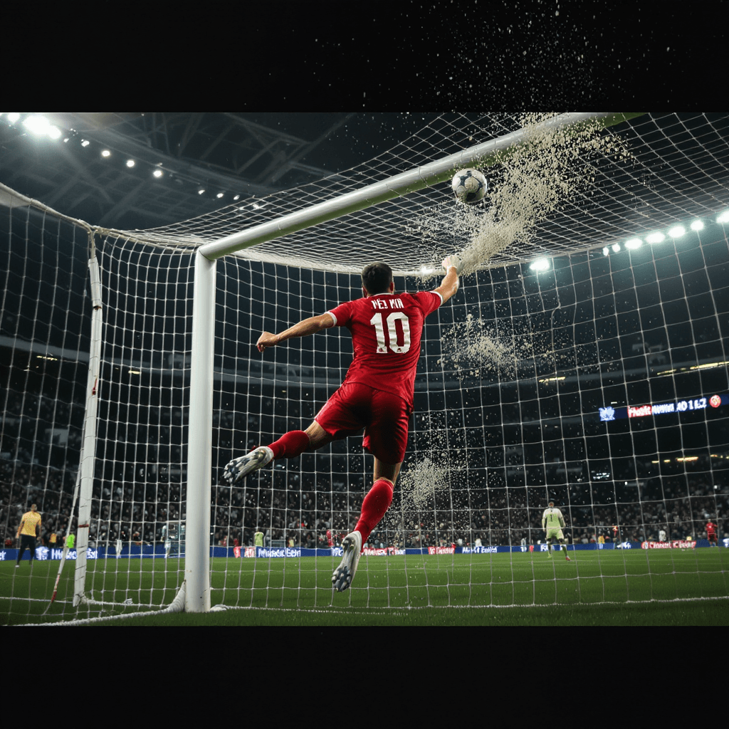 AI generated: A Vietnamese football player scores a spectacular long-range goal from 30 meters out. The player str...