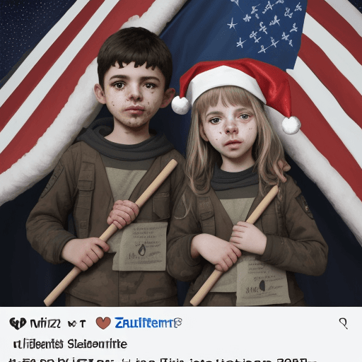 AI generated: a couple of kids that are holding a flag, by Nele Zirnite, reddit, 😭🤮 💔, year 2447, memes, (1 as ...