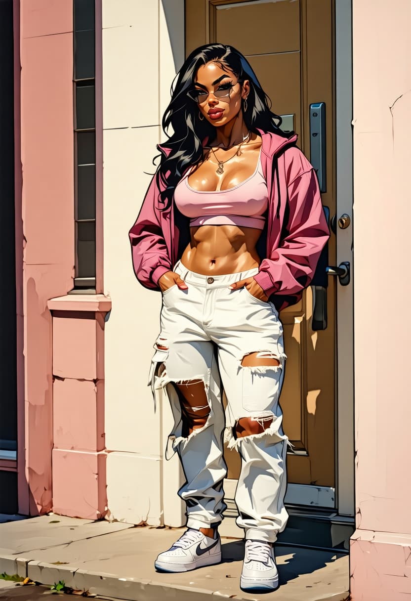 AI generated: Cel shade art, full body, GTA, clean lines