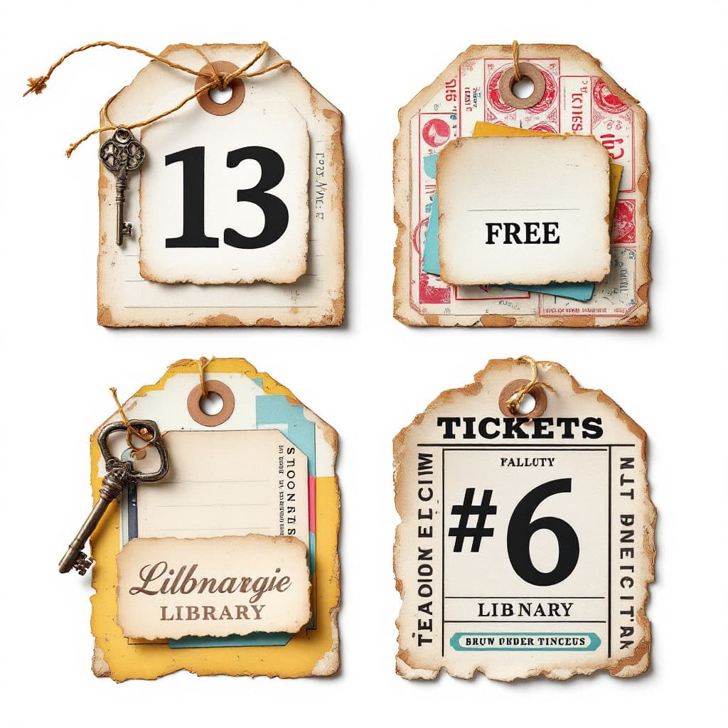 AI generated: [This image shows four vintage-inspired handmade labels arranged on a white background.][Tones of iv...
