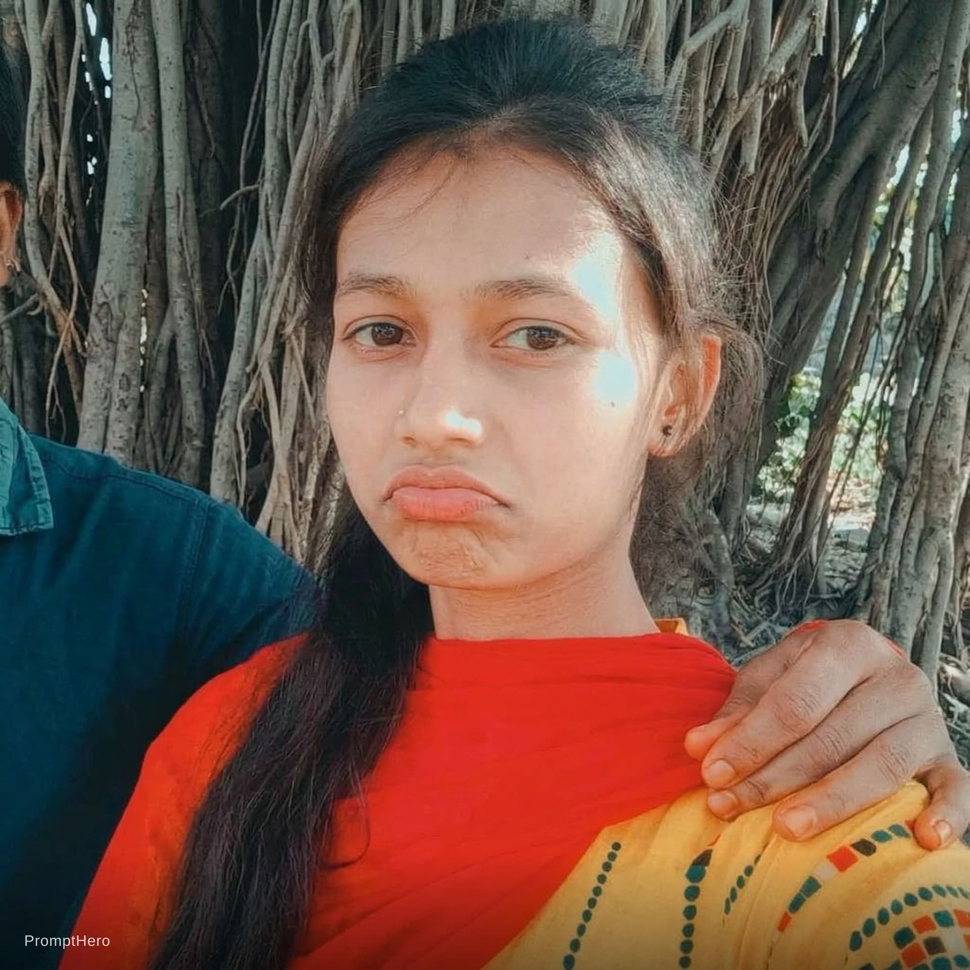 AI generated: Make her pout without changing the facial features 