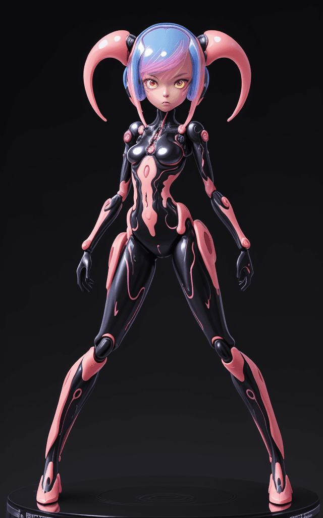 AI generated: in a complex background full body action figurine of 1little Nebulon(alien female):1.1, Prominent ey...