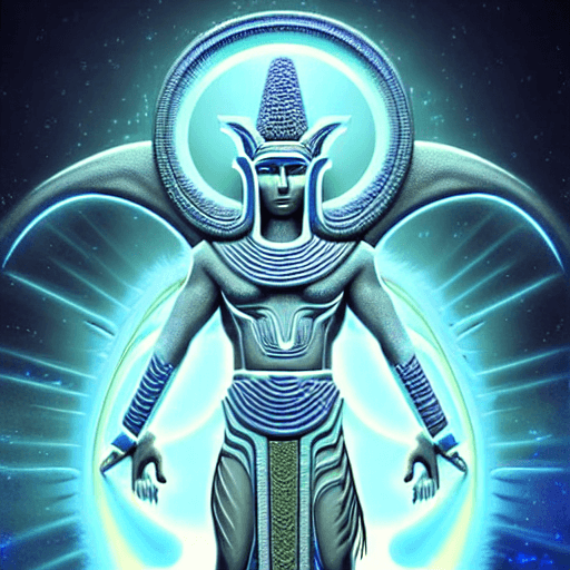 AI generated: "We would like to commission an artwork from Midjourney with the theme of the Anunnaki god Enki in a...