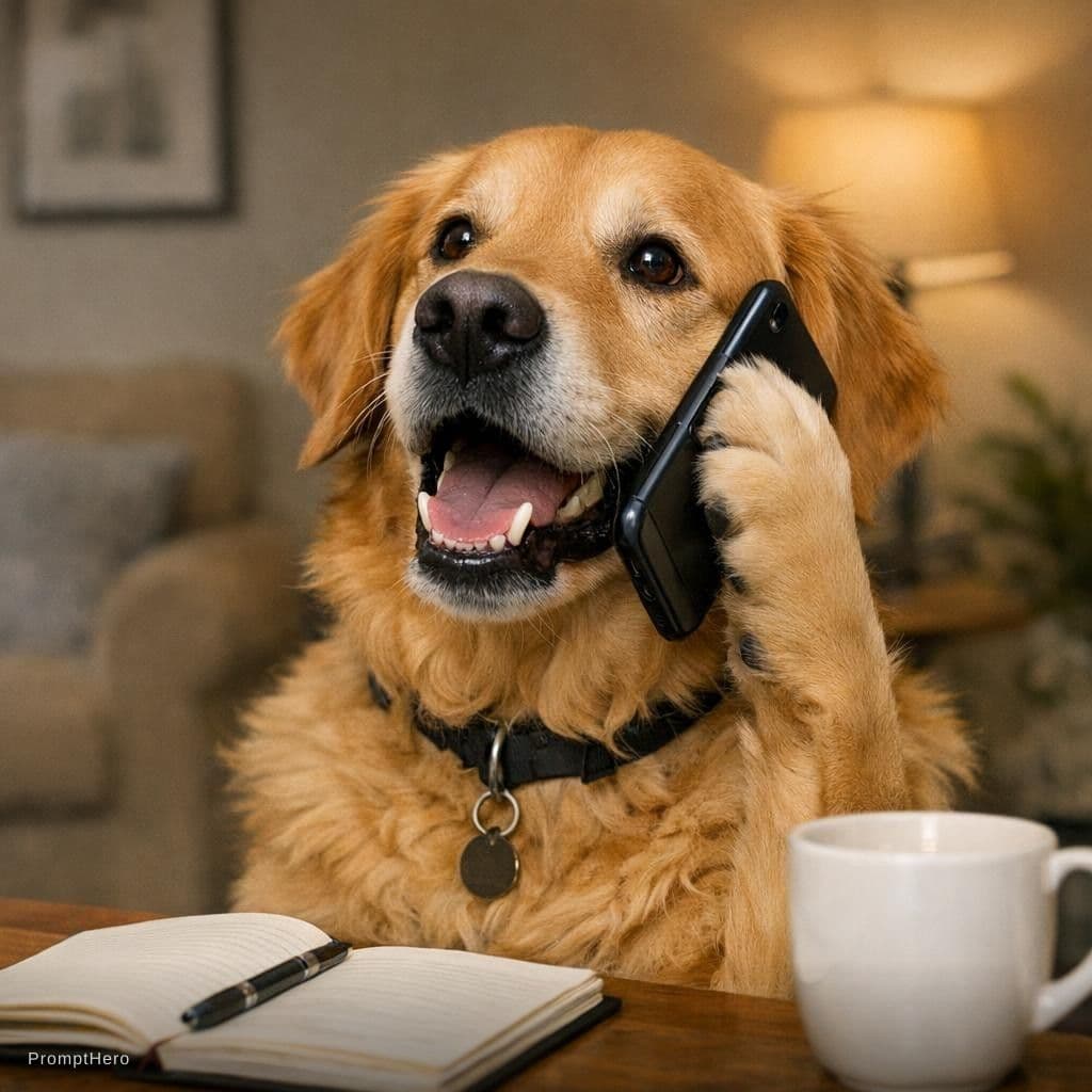 AI generated: A real dog in phone call