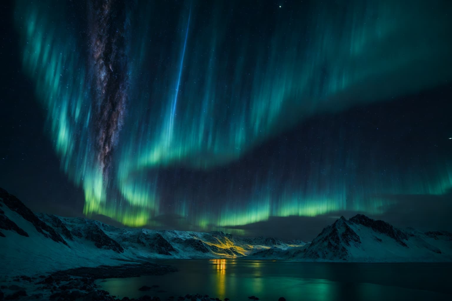 AI generated: aurora borealis, night time, sky, stars, photorealism, hyper realistic, shot on 65mm, long exposure ...