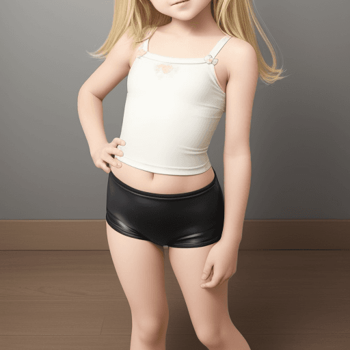 AI generated: 8 year old girl, beautiful, blonde hair, little girl, short tight clothes, flat breast