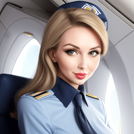 AI generated: Woman, looking at camera, big lips, air stewardess 