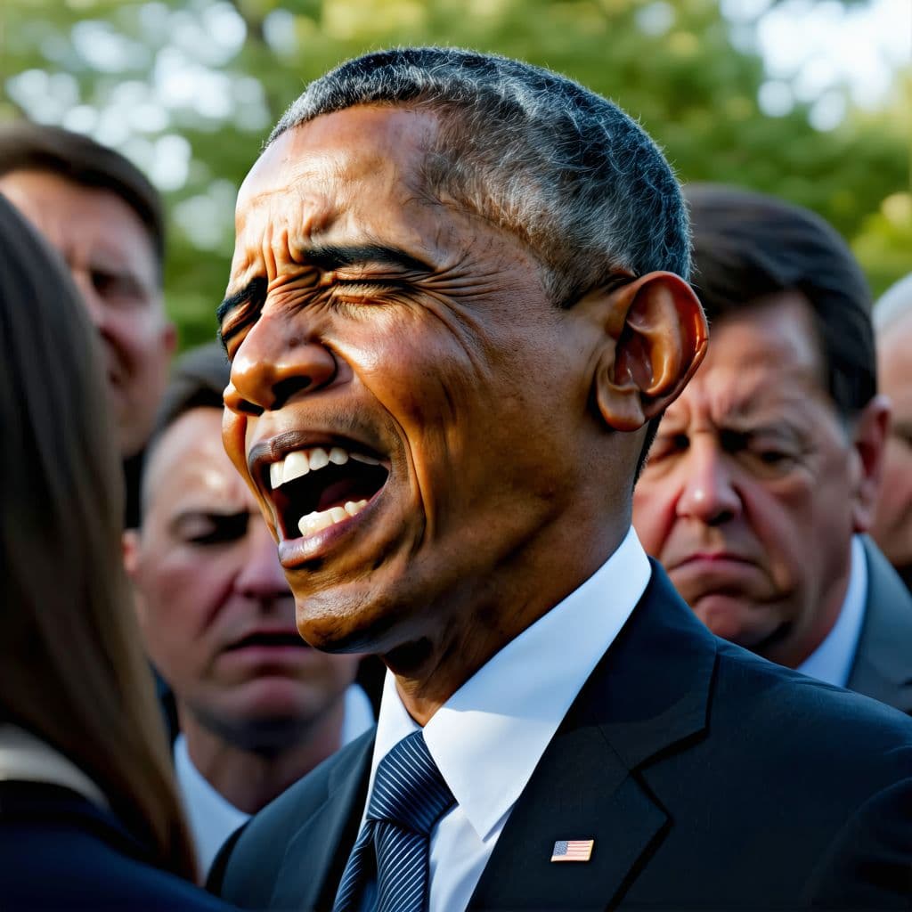 AI generated: crying obama, devastated, no hope, wide camera shot, high quality