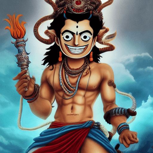 AI generated: Lord Shiva, Indian mythology, one piece character, symmetric body, wielding a trishula, full body, e...