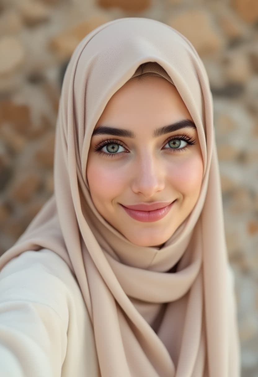 AI generated: Photograph, close-up of the face 20-year-old attractive young Muslim young women,   from iran, open ...