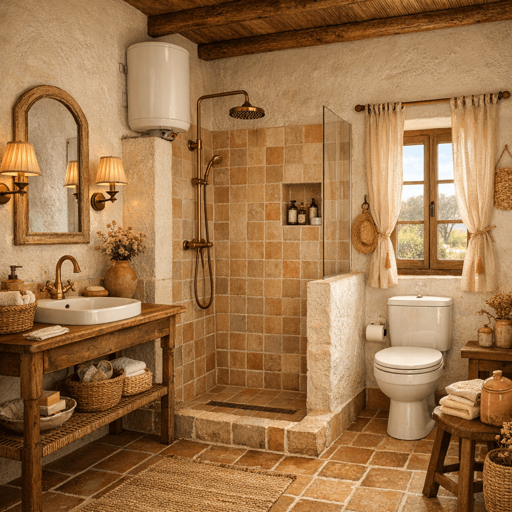 AI generated: Renovate this bathroom while keeping the original architecture and proportions. .Keep the exact prop...